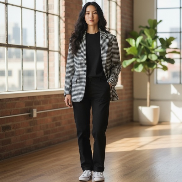 Lands' End Jackets & Blazers - Lands' End Green and Blue Houndstooth Blazer Classic Notched Lapel